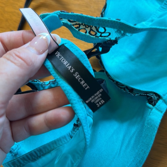 Victorias Secret Push Up Bra 34B Teal Black Sexy Little Things VGUC - Picture 5 of 8